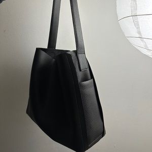Black leather tote bag
